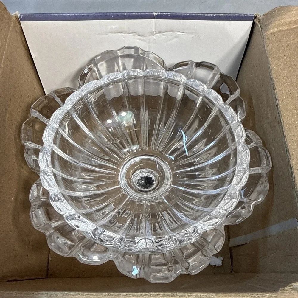 Circleware Claudia Clear Crystal Candy Jar 8 Inch Fluted Lidded Dish Boxed